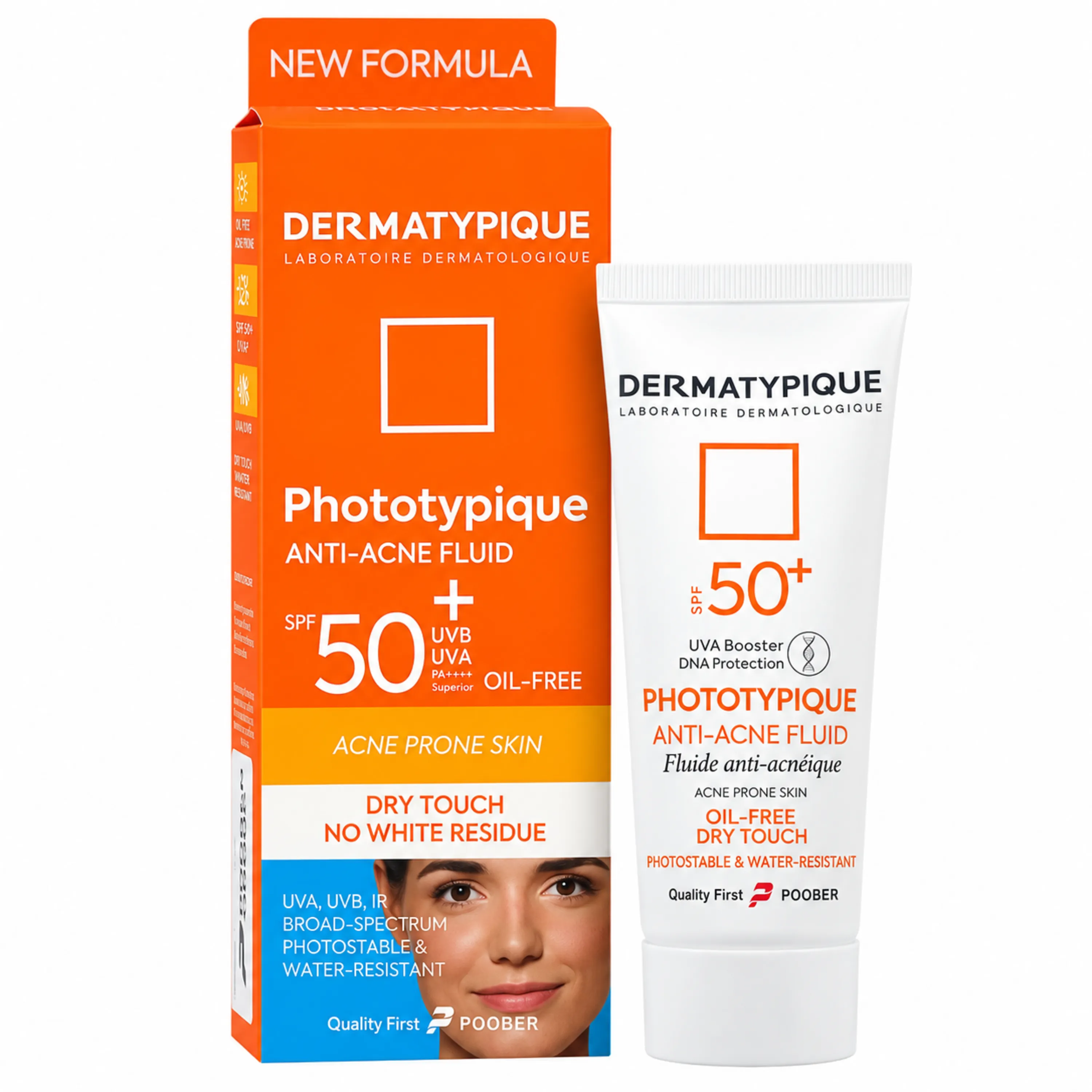 فلوئید ضد افتاب بی رنگ SPF50 درماتیپیک مناسب پوست چرب و دارای جوش 40 میلی